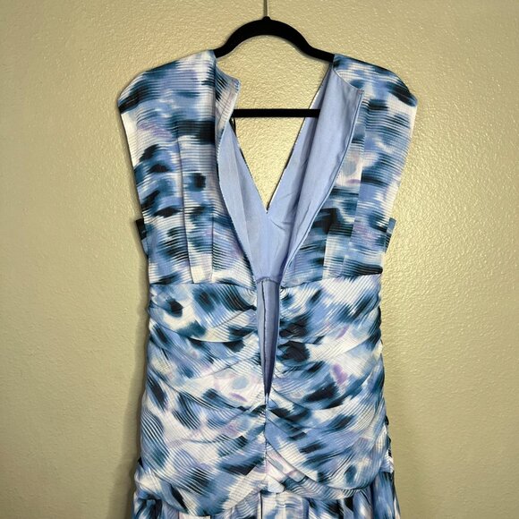DKNY Sleeveless Printed Dress Size S Ruched Chiffon Blue Purple Mini NWT - Picture 8 of 9